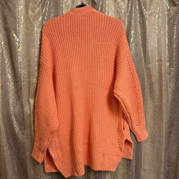 Free People Peach Orange Nightingale Chunky Long Cardigan Sweater Small NWOT - Picture 2 of 11